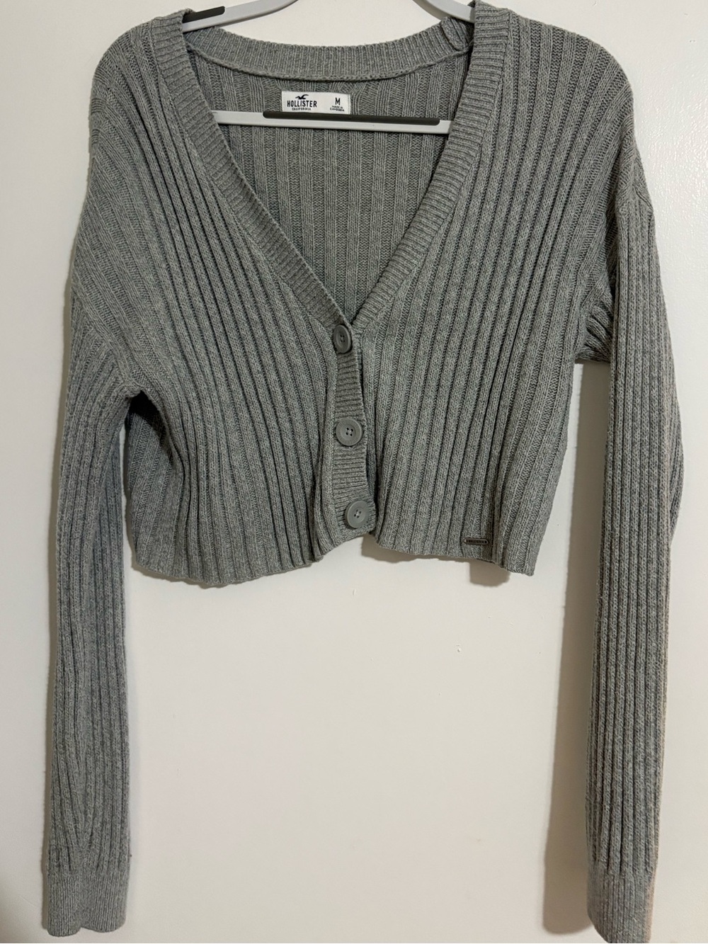 Hollister Light Gray Ribbed V-Neck Cardigan